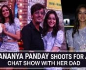 Ananya Panday was spotted at Maniesh Paul&#39;s chat show with her dad Chunky Pandey. She can be seen wearing a light blue and white co-ordinated set looking absolutely stunning while her father, Chunky Pandey can be seen in a black shirt that says &#39;make money, not friends&#39;. Maniesh Paul can be seen in a black tee with a matching blazer. The actress recently celebrated her 21st birthday.