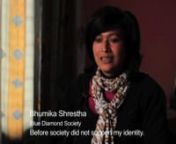 Bhumika Shrestha is the first public transgender political member of the Nepali Congress, a very influential political party within the Nepalese government. She also works as a human rights educator for the Blue Diamond Society, counseling individuals and families as well as documenting human rights abuses. In 2007, the Blue Diamond Society fought hard for LGBT rights in Nepal, and won the Supreme Court ruling, forcing the Nepalese Government to create legal third gender status and legalized sam