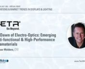 Jonathan Waldern, CTO @ META &#124; This presentation reviews two of META’s key technology development strands: metaOPTIX™ holographic optical technology and NanoWeb® transparent conductive nanostructuresnmetaOPTIX™ holographic optical components are fabricated on META’s Holography platform. Interference patterns are recorded with a laser into a light-sensitive photopolymer material to form Volume Holographic Gratings (VHGs), which transmit or reflect light in various ways, depending on