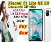 Xiaomi 11 Lite NE 5G Camera 64 MP with 6GB RAM 128 GB Storage) Smartphone #ShortsnnnXiaomi 11 Lite NE 5G (Vinyl Black 6GB RAM 128 GB Storage) &#124; Slimmest (6.81mm)158 GramsnBatteries ‎1 Lithium ion batteries required. (included)nConnectivity technologies ‎WiFi Bluetooth;Infrared;USB;NFCnGPS ‎TruenSpecial features ‎Comes with Corning Gorilla Glass 5 protection, 64MP Primary sensor 8MP Ultrawide-FOV 119° 5MP Super Macro Sensor Slow Motion Support - Up to 1080p@120 fps 6 Movie Effects &#124; Ma