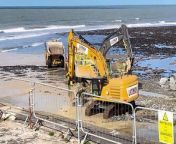 Clearing work continues on Aberaeron beach from baech on the beach april photo