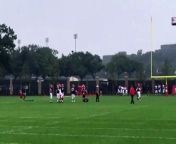 Rutgers quarterbacks Kyle Bolin, Gio Rescigno, Johnathan Lewis and three others take reps for the first time on the new practice field at the Marco Battaglia Practice Complex adjacent to the Hale Center in Piscataway.