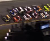 Christian Eckes goes around from the front, collecting multiple trucks in the Truck Series race at Daytona International Speedway.