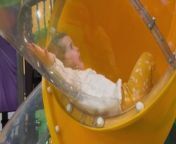 In this video, a frightened toddler becomes distressed after mistakenly believing she&#39;s stuck in a slide. Despite the mother&#39;s reassurances, the toddler&#39;s tears continue until she eventually finds her way out. The comical nature of the situation lies in the toddler&#39;s innocent misunderstanding and exaggerated reaction, which is typical of children her age. The video captures a lighthearted moment that many parents can relate to, showcasing the humorous side of parenting and the endearing quirks of toddlers as they navigate the world around them.&#60;br/&#62;Location: Buffalo, NY united states&#60;br/&#62;WooGlobe Ref : WGA897110&#60;br/&#62;For licensing and to use this video, please email licensing@wooglobe.com
