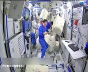 The Shenzhou-16 crew, Jing Haipeng, Zhu Yangzhu and Gui Haichao, gives the Tiangong space station a deep clean. &#60;br/&#62;&#60;br/&#62;Credit: China Central Television (CCTV)