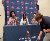 UVA head coach Amaka Agugua-Hamilton reacts to the Virginia women&#39;s basketball 80-75 victory over No. 5 Virginia Tech.