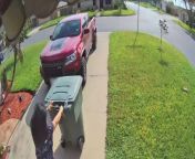 This individual in Texas, USA, was picking up their trashcan as the intense gusts of wind knocked it over. They weren&#39;t sure which way the wind was blowing and started moving it backwards. This caused the trashcan lid to fling open and smack them in the head.