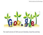 Google Doodle on 15th June 2014 about the World Cup 2014 and Father&#39;s Day. First Doodle is only visible in countries celebrating Father&#39;s Day. The match winners of 14th June are Colombia, Costa Rica and Italy.