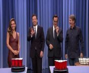 Jessica Alba and Jimmy face off against Jeff Foxworthy and Steve Higgins in a game of Beer Pong with a twist, the cups move around the table on Roombas.