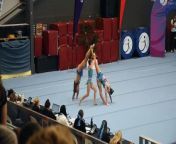 Oak Flats Albion Park Gymnastics and Acrobatics Club members Abbey, Scarlett and Allegra perform a routine together at the recent NSW State Championships in Rooty Hill. Video - Gymnastics NSW