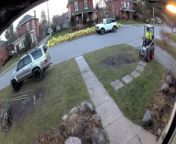 This man was having a hard time operating a mini skid steer on a front lawn. When he hit a rough patch, the vehicle spun out of control and started doing wheelies. However, he didn&#39;t fall off and was able to regain control.