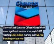 Chevron CEO 2023 pay jumps over 12%. The median annual pay for Chevron employees rose 8.7%.