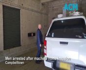 Two men alleged to have used machetes during a home invasion in Campbelltown were arrested on April 11, 2024. Footage by NSW Police