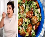 In this video, learn how to make a delicious and texture-rich recipe for Crispy Tater Caesar Salad with Amanda from Allrecipes! The key to every flavorful caesar salad is the dressing, and the key ingredient in this homemade dressing is savory anchovy paste. With incredible ingredients like baked and cheesy tater tots, crispy chicken cutlets, and fresh romaine lettuce, your work lunch has never been this good!