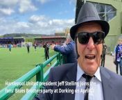 Hartlepool United president Jeff Stelling joins the fans&#39; Blues Brothers party at Dorking