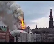 Videos show Copenhagen's Old Stock Exchange up in flames, collapsing from old man big boob suck