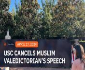 The University of Southern California, citing safety concerns and passions around the Middle East conflict, cancels the valedictorian speech of a Muslim student.&#60;br/&#62;&#60;br/&#62;Full story: https://www.rappler.com/world/us-canada/california-university-cancels-muslim-valedictorians-speech-citing-safety-concerns/