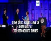 At a media dinner in Washington on Saturday night, US President Joe Biden used his opportunity at the podium to to call on foreign governments to release detained journalists and roast his presumptive Republican running-mate Donald Trump over his age and literary tastes.