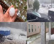 Strong winds and hailstones the size of golf balls battered Rock Hill in South Carolina, USA.&#60;br/&#62;&#60;br/&#62;Chris Mazza and his family were at home preparing for their mum&#39;s birthday when the storm hit on Saturday. (20/4) &#60;br/&#62;&#60;br/&#62;Dramatic footage shows family&#39;s backyard covered in hailstones and debris swirling in the air. &#60;br/&#62;&#60;br/&#62;The storm also downed trees and power lines across York County, leaving 4,800 residents without power.