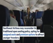 Southwest Airlines may transition from open seating to assigned spots and premium seats.&#60;br/&#62;The airline aims to adapt to changing customer preferences, especially among younger demographics.