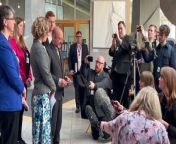 Scottish Green Party leaders Lorna Slater and Patrick Harvie deliver a statement at the Scottish Parliament. The SNP leader Humza Yousaf held an early morning meeting on Thursday where he dissolved the power sharing Bute House Agreement between the two parties