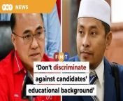 The party’s associate wing chairman Chong Fat Full says Ahmad Fadhli Shaari’s act of highlighting DAP candidate Pang Sock Tao’s educational background was an attempt to discriminate against her.&#60;br/&#62;&#60;br/&#62;&#60;br/&#62;Read More: https://www.freemalaysiatoday.com/category/nation/2024/04/30/bersatu-man-reprimands-pas-info-chief-for-touching-on-vernacular-schools/&#60;br/&#62;&#60;br/&#62;Laporan Lanjut: https://www.freemalaysiatoday.com/category/bahasa/tempatan/2024/04/30/henti-main-isu-sekolah-vernakular-sayap-bersekutu-bersatu-tegur-fadhli/&#60;br/&#62;&#60;br/&#62;Free Malaysia Today is an independent, bi-lingual news portal with a focus on Malaysian current affairs.&#60;br/&#62;&#60;br/&#62;Subscribe to our channel - http://bit.ly/2Qo08ry&#60;br/&#62;------------------------------------------------------------------------------------------------------------------------------------------------------&#60;br/&#62;Check us out at https://www.freemalaysiatoday.com&#60;br/&#62;Follow FMT on Facebook: https://bit.ly/49JJoo5&#60;br/&#62;Follow FMT on Dailymotion: https://bit.ly/2WGITHM&#60;br/&#62;Follow FMT on X: https://bit.ly/48zARSW &#60;br/&#62;Follow FMT on Instagram: https://bit.ly/48Cq76h&#60;br/&#62;Follow FMT on TikTok : https://bit.ly/3uKuQFp&#60;br/&#62;Follow FMT Berita on TikTok: https://bit.ly/48vpnQG &#60;br/&#62;Follow FMT Telegram - https://bit.ly/42VyzMX&#60;br/&#62;Follow FMT LinkedIn - https://bit.ly/42YytEb&#60;br/&#62;Follow FMT Lifestyle on Instagram: https://bit.ly/42WrsUj&#60;br/&#62;Follow FMT on WhatsApp: https://bit.ly/49GMbxW &#60;br/&#62;------------------------------------------------------------------------------------------------------------------------------------------------------&#60;br/&#62;Download FMT News App:&#60;br/&#62;Google Play – http://bit.ly/2YSuV46&#60;br/&#62;App Store – https://apple.co/2HNH7gZ&#60;br/&#62;Huawei AppGallery - https://bit.ly/2D2OpNP&#60;br/&#62;&#60;br/&#62;#FMTNews #AhmadFadhliShaari #ChongFatFull #Bersatu #PAS #VernacularSchool