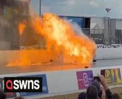 A death-defying drag racer has a miraculous escape after his monster car crashed and burst into flames during a race. Dramatic video footage shows the moment Kevin Chapman&#39;s car spun out of control and crashed into the track walls at the Santa Pod Raceway in Northants.Shocked crowds looked on as the vehicle caught fire and ended up on its roof just seconds after he took off in the 10,000 horsepower Funny Car Cup series.The car&#39;s safety parachutes were deployed and its bodywork fell off its Ford Mustang body.Amazingly, defending champion Kevin climbed out without any injuries and walked away from the crash to generous applause from the crowd.Early investigations into the crash, which happened on Saturday, May 28, suggest a loose body panel may have jammed the car&#39;s fuel injector mechanism.Safety equipment in the car - including a roll cage, multi-layered fire suit and crash helmet - was thought to have protected him from the worst of the impact.Kevin told local TV news after the event: &#92;
