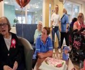 Residents and staff at Meadow Green in Heckmondwike, sing happy birthday to Marion Petyt who celebrates her 100th birthday.