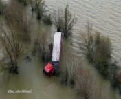 A lorry driver had to be rescued from their vehicle after it became stuck in flood water on Welney Wash Road.&#60;br/&#62;Video: John Millward