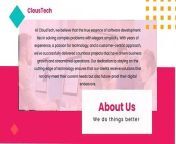 At ClousTech, we are more than just a software development company; we are your partners in turning concepts into digital realities. With an unwavering passion for innovation and an unyielding commitment to excellence, we stand at the forefront of cutting-edge technology, propelling businesses toward triumph in the digital era.&#60;br/&#62;&#60;br/&#62;Our Services&#60;br/&#62; - Software Development&#60;br/&#62; - Web Development&#60;br/&#62; - Ecommerce Development&#60;br/&#62; - Mobile App Development&#60;br/&#62; - Digital Marketing&#60;br/&#62; - Cloud Migration&#60;br/&#62; - Chatbot Development&#60;br/&#62; - Business Intelligence&#60;br/&#62; - Business Automation&#60;br/&#62;&#60;br/&#62;Contact Us&#60;br/&#62;Address: #43, P&amp;K West Gate Jasmine, Keeranatham, Saravanampatti, Coimbatore, Tamil Nadu, India - 641035&#60;br/&#62;Phone: +91 74490 68687&#60;br/&#62;Email: hello@cloustech.com&#60;br/&#62;Website: https://www.cloustech.com