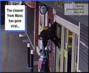Watch the moment a woman is airlifted by a shop shutter from milk woman