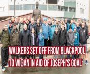 Charity walkers this morning set off from Bloomfield Road in Blackpool headed to the DW Stadium in aid of raising money for Joseph&#39;s Goal.