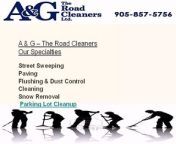 A &amp; G The Road Cleaners, the leader in street sweeping, flushing, cleaning and snow removal, utilizes specialized equipment tailored to each job. We operate advanced broom sweepers for jobs that require heavy duty debris removal. For more info catch us at: http://www.theroadcleaners.com/
