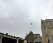 The video shows a military helicopter flying over Derbyshire.