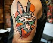 Prompt Midjourney : upper arm tattoo, psycho bunny in the style of tex avery ar 3:4