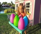 Diana finds big eggs with surprise toys. &#60;br/&#62;The girl opens surprises and plays with toys.
