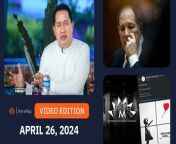 Here are today’s headlines – the latest news in the Philippines and around the world:&#60;br/&#62;- PNP revokes Apollo Quiboloy&#39;s firearms licenses &#60;br/&#62;- Filipinos find ways to cope with scorching heat&#60;br/&#62;- Harvey Weinstein&#39;s conviction is overturned by top New York court &#60;br/&#62;- HYBE&#39;s shares take another hit as dispute with NewJeans label drags on &#60;br/&#62;- &#39;Banksy Universe&#39; exhibit not authorized by Banksy, says Metropolitan Museum Manila&#60;br/&#62;&#60;br/&#62;https://www.rappler.com/video/daily-wrap/april-26-2024/