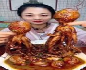 Cute Asian Eating Cooked Octopus from monster big cook sperm